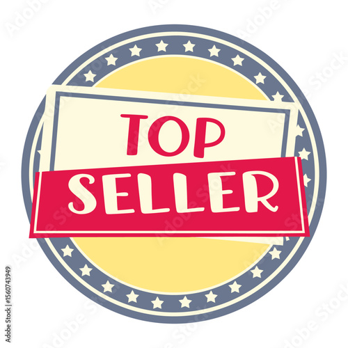 A decorative Top Seller badge with stars emphasizes quality, perfect for highlighting popular items and promotions in various marketing designs.