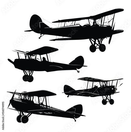 biplane silhouette set, Black & White silhouette set