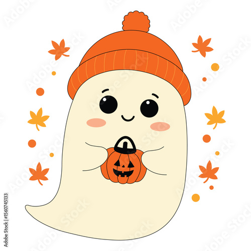 Halloween ghost and pumpkin coloring vector with white background.