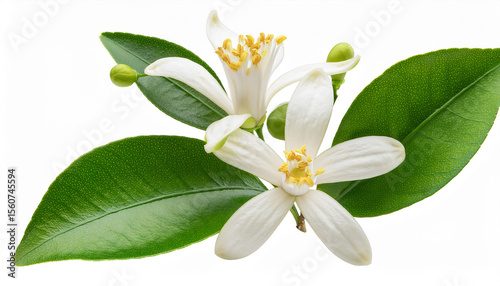 twig of neroli citrus with blossom and fruits isolated on white transparent background cut out png element citrus aurantium neroli