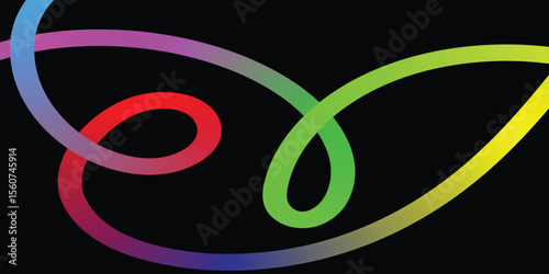 Vibrant Abstract Rainbow Curves on a Black Background. A dynamic abstract design featuring interwoven, gradient-filled curves in a spectrum of rainbow colors against a pure black backdrop.