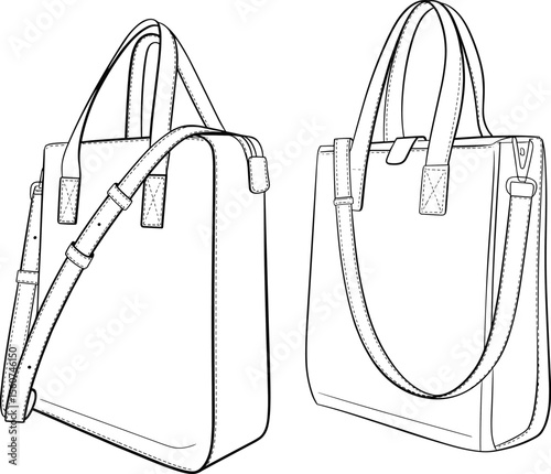 Elegant Tote Bag with Double Handles and Shoulder Strap Design, Fashionable Accessory for Women’s Bags, Casual and Chic Illustration