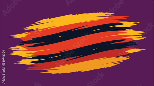 Abstract brushstroke design with a color palette of gold red and navy on transparent background