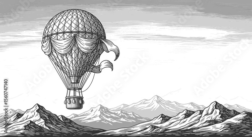 Eagle Shaped Airship – Fantasy Steampunk Transportation in Monochrome
