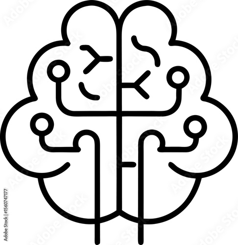 AI Brain and Neural Network Outline Icon