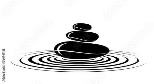 Zen Stones on Water – Minimalist Meditation and Balance Illustration

