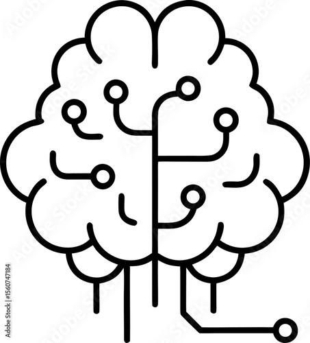 AI Brain and Neural Network Outline Icon