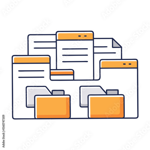 Digital document organization with folders and files in a modern flat illustration style
