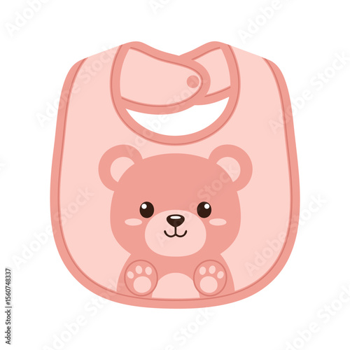 Adorable Baby Bib with Cute Teddy Bear Flat Design Vector Illustration - Infant Feeding Accessory Graphic