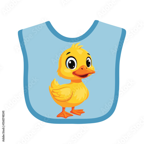 Adorable Baby Bib with Cute Duckling Character Flat Design Vector Illustration - Infant Feeding Accessory Graphic