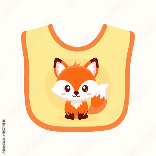 Adorable Baby Bib with Cute Fox Character Flat Design Vector Illustration - Infant Feeding Accessory Graphic
