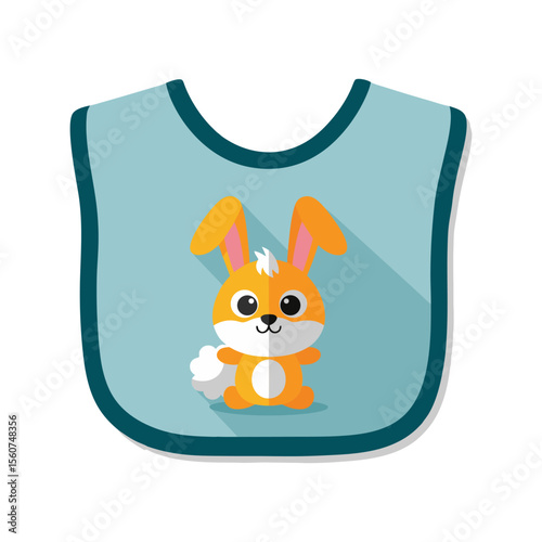 Adorable Baby Bib with Orange Rabbit Flat Design Vector Illustration - Infant Feeding Accessory Graphic