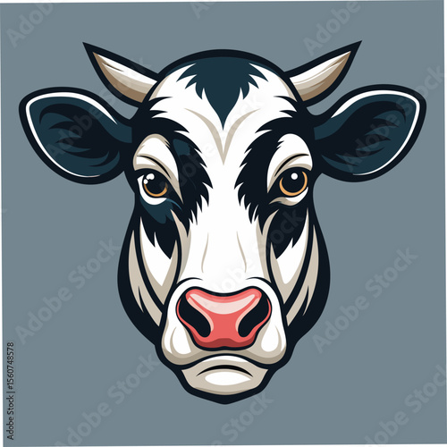 Majestic Cow Portrait Black and White Cattle Head Illustration