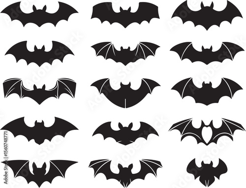 Silhouette Black Bats Collection – Halloween Flying Bat Clipart Set