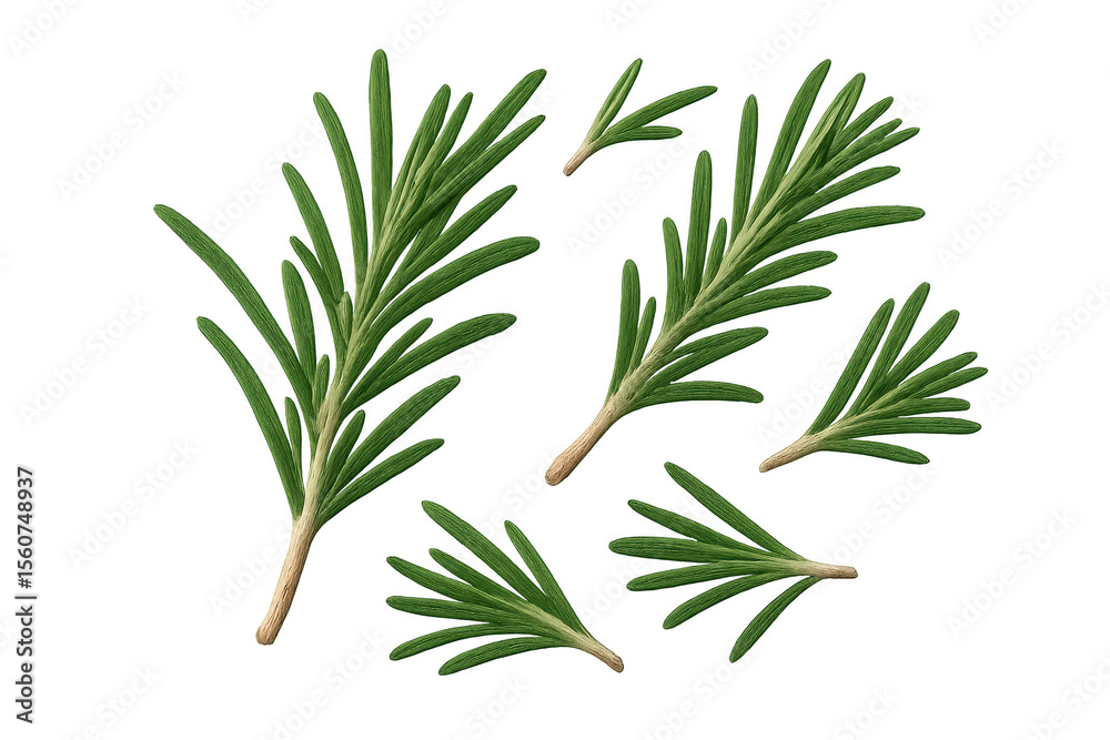 Naklejka premium Fresh rosemary sprigs isolated on a transparent background, culinary herb
