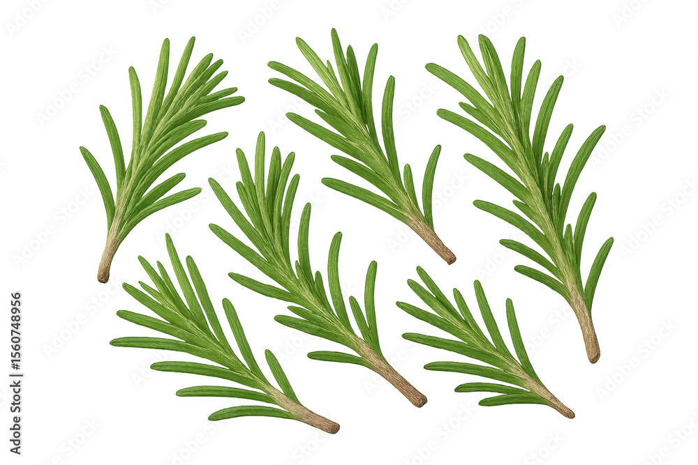 Fototapeta premium Multiple fresh rosemary sprigs isolated on a transparent background illustration