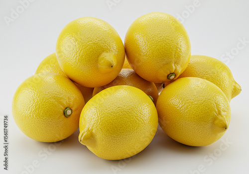 Fresh Yellow Lemons in a Pile on a White Background