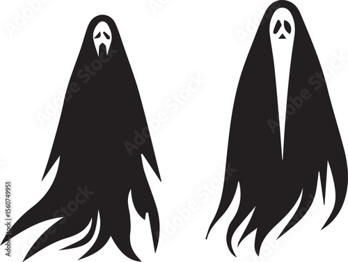 Black silhouette of ghost isolated on white background
