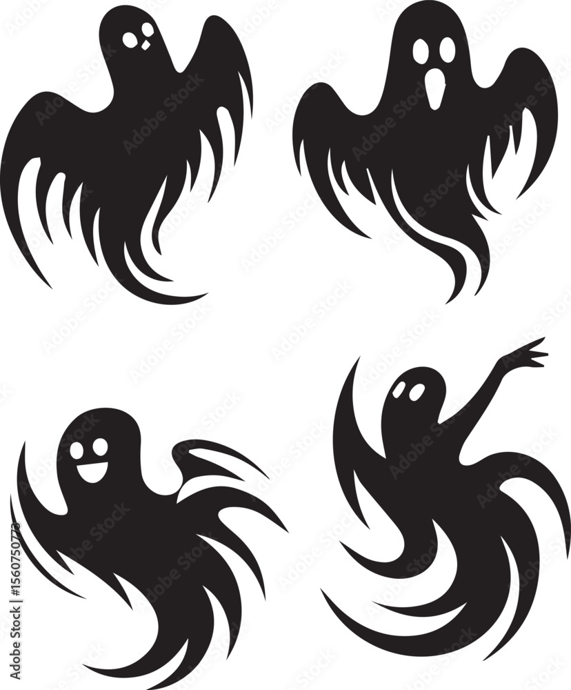 Obraz premium Halloween scary ghosts silhouette collection vector