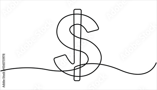 Dollar logo continuous line. Continuous one line drawing dollar logo. Money, logo concept. Dollar sign icon one line drawing and isolated continuous outline vector illustration