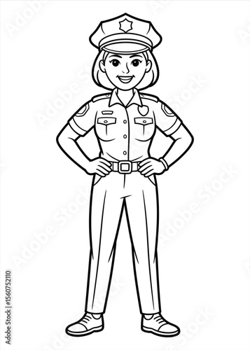 Cartoon female police officer standing confidently