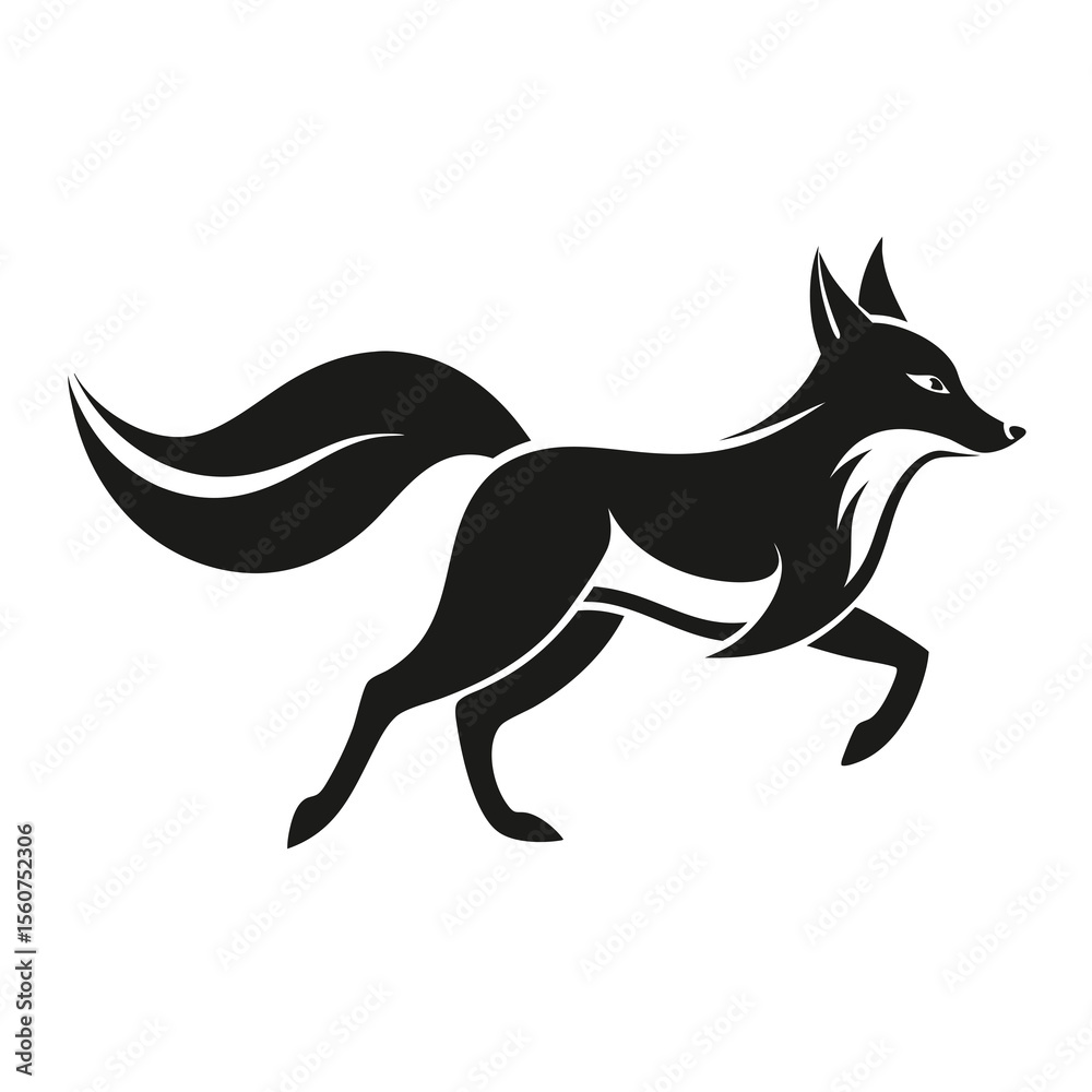 Fototapeta premium Stylish Fox in Mid Jump Silhouette with Elegant Tail for Art Projects
