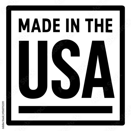 Illustration of a black square with the words made in the usa in bold white font inside it