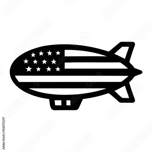 An image of an airship with the american flag design in black and white illustration style