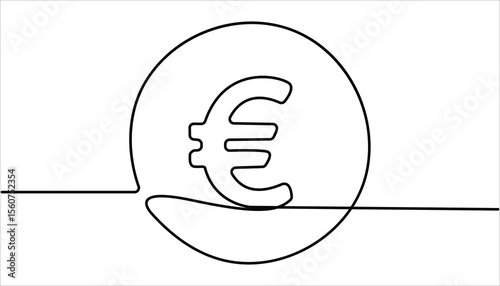 Single continuous line drawing of a euro currency. One continuous line of a euro currency sign. One continuous line of a euro currency sign symbol.