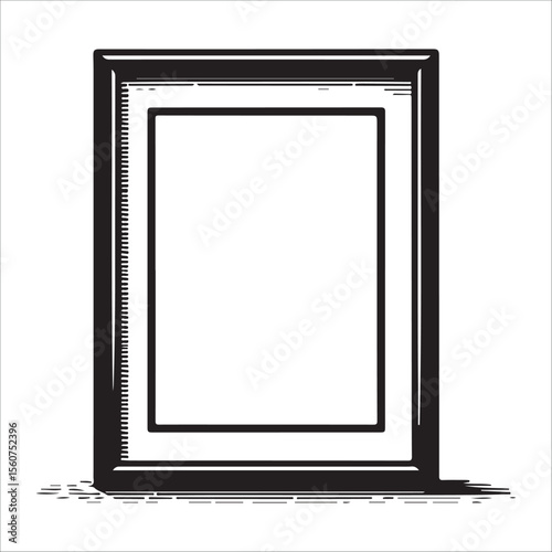 Blank Vintage Wood Frame; Black and White Line Art; Simple Elegant Design.