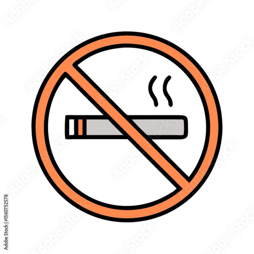 Red no smoking symbol, a forbidden warning icon, illustrates a stop to tobacco and cigarette addiction for health