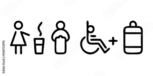 Man and woman person icon symbol set for toilet, business, and trash bin designs