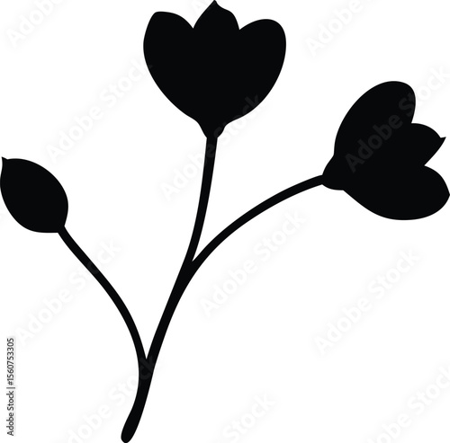 minimal flower branch silhouette with buds floral vector art