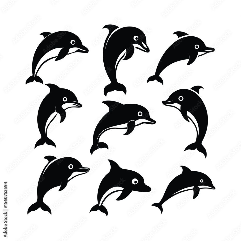 Naklejka premium Dolphins graphic icons set Silhouette