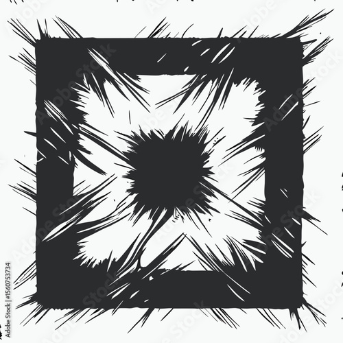 Abstract geometric brush stroke design on a white background with transparency