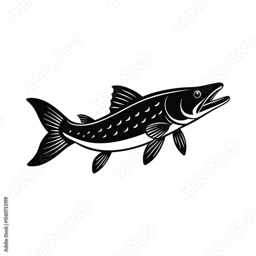 Pike fish silhouette vector illustration
