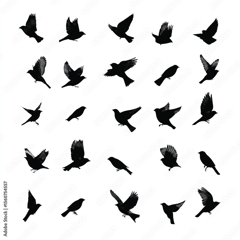 bird flock silhouette set, Black & White silhouette set bird flock silhouette set, Black & White silhouette set
