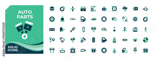 Auto Parts colorful icon set. Included auto, vehicle, spare, engine, service and more. Web icons pack. Car icon set. Pixel perfect. Editable vector.