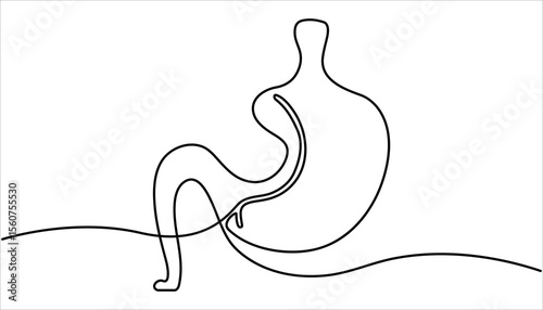 Stomach continuous one line drawing illustration. Single line drawing stomach icon. single line of stomach drawing. illustration of stomachache concept. 
