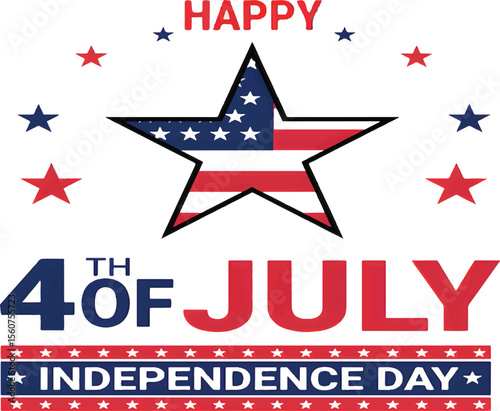 4th of July American Independence Day Lettering and Flag Banner with stars for Historic Celebration Concepts