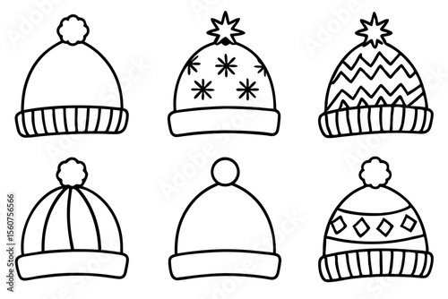 Winter Hat Collection Minimalist Line Art Set
