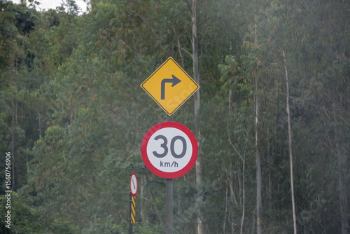 Sinalização rodoviária com limites de velocidade distintos para veículos leves (80 km/h) e pesados (60 km/h), em estrada brasileira. Ideal para temas de trânsito, segurança viária e transporte.