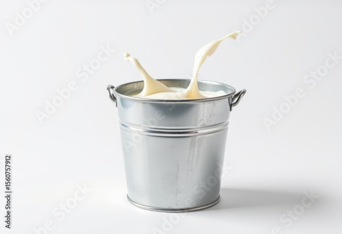 Splashing milk in metal bucket