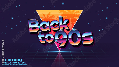 Back to 90s retro 3d editable vector text effect. Bold 80s neon, chrome, and futuristic style typography for digital design.