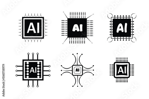 AI Chip Icons  A Collection of Modern Microchip Illustrations