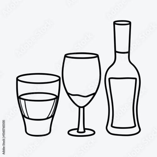 set of wine glasses. cheers one line art,