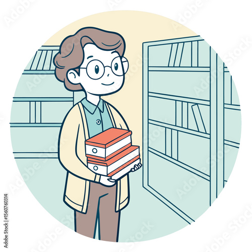Young Woman Working in Library Organizing Books on Shelves