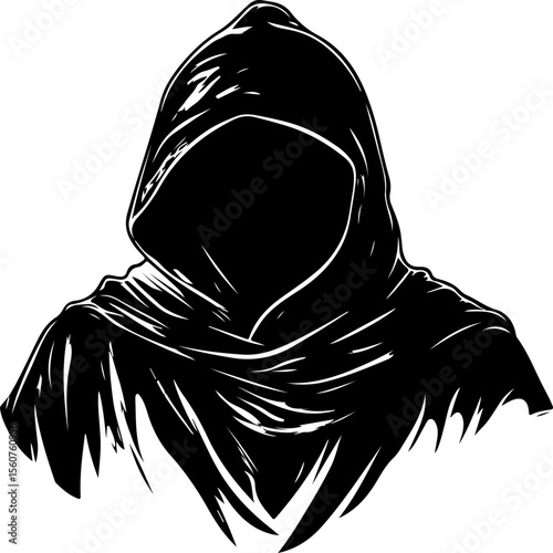 silhouette of hooded grim reaper figure
