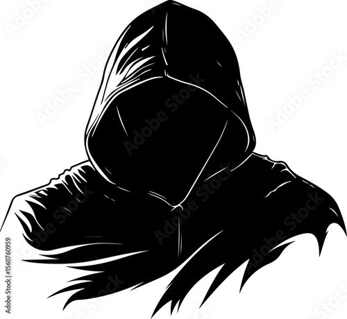 silhouette of hooded grim reaper figure