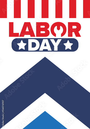 Happy Labor Day. Public federal holiday, celebrate annual in United States. American labor movement. Patriotic american elements. Poster, card, banner and background. Vector illustration